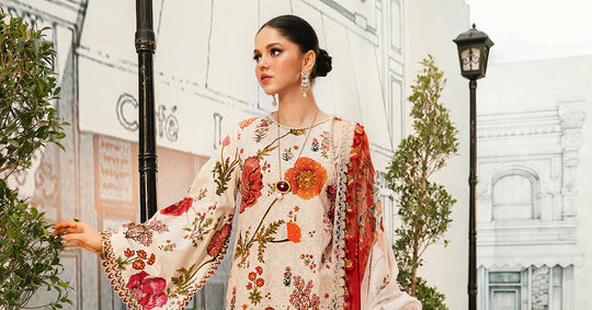 3 Piece Unstitched Embroidered Lawn Suit | MPT-2607-A