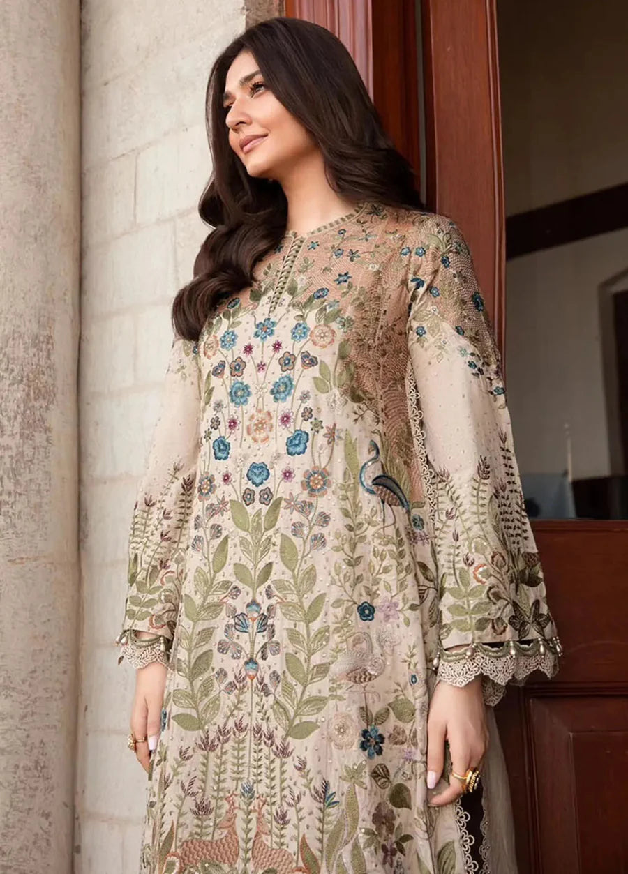3 Piece Unstitched Embroidered Lawn Suit D-11