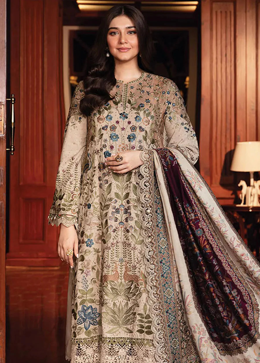 3 Piece Unstitched Embroidered Lawn Suit D-11