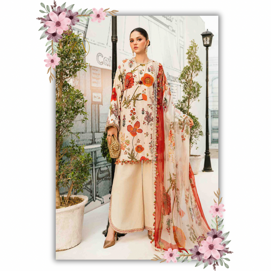 3 Piece Unstitched Embroidered Lawn Suit | MPT-2607-A