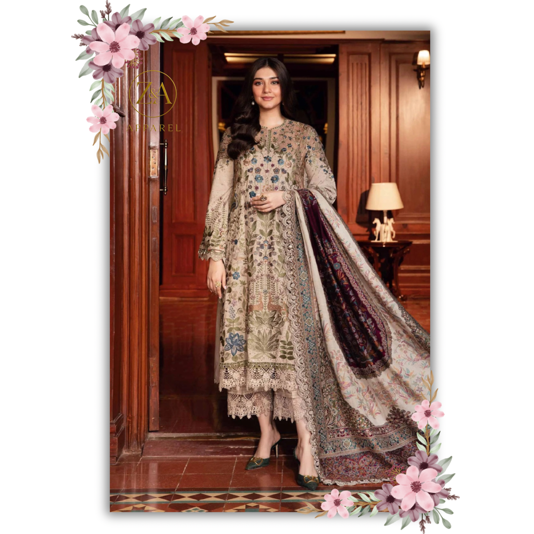 3 Piece Unstitched Embroidered Lawn Suit D-11