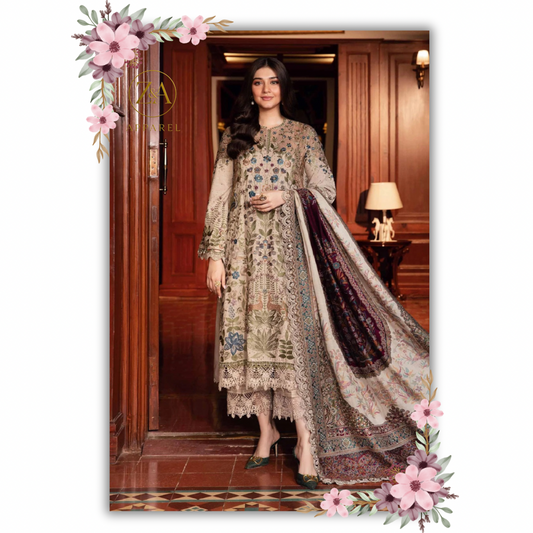 3 Piece Unstitched Embroidered Lawn Suit D-11