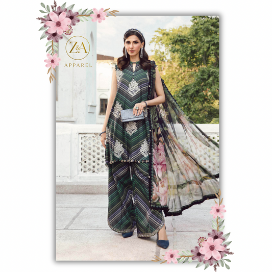 3 Piece Unstitched M.Prints By Maria B Embroidered Cambric Suit MPT-2705-A