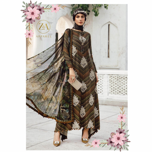 3 Piece Embroidered Cambric Suit | MPT-2705-B