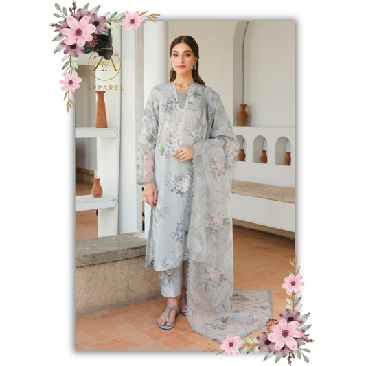 Baroque 3 Piece Unstitched Embroidered Lawn Suit