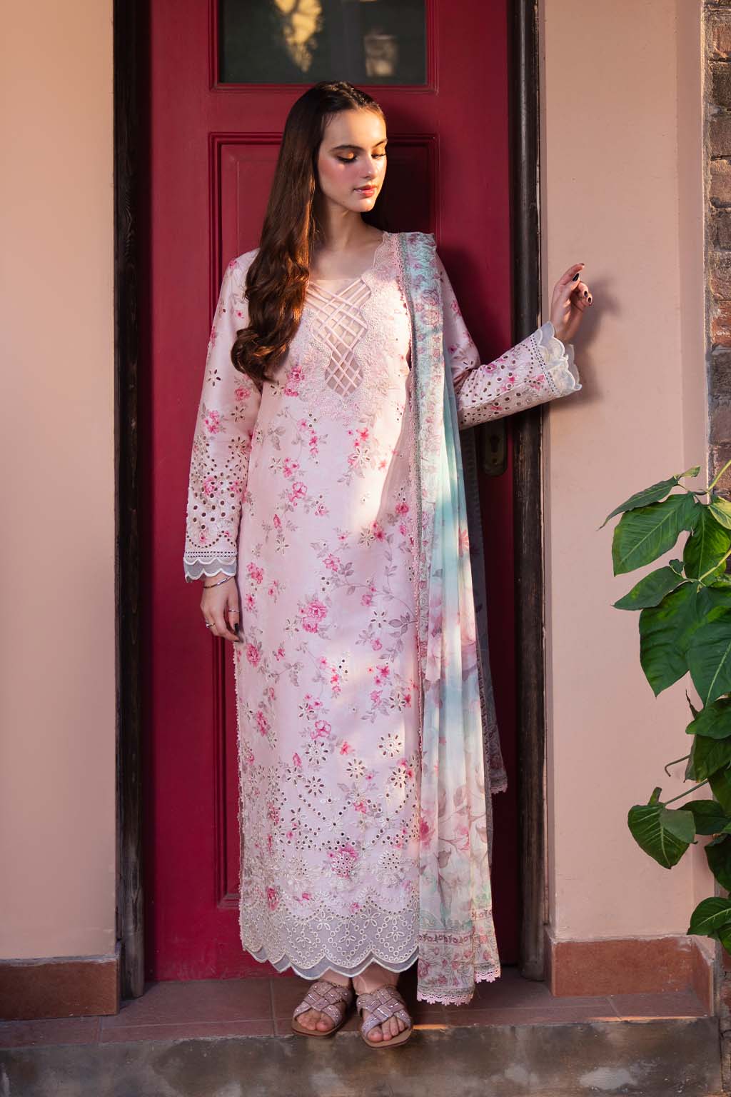 3 Piece Unstitched Neeshay Pink Luxury Printed Lawn Collection